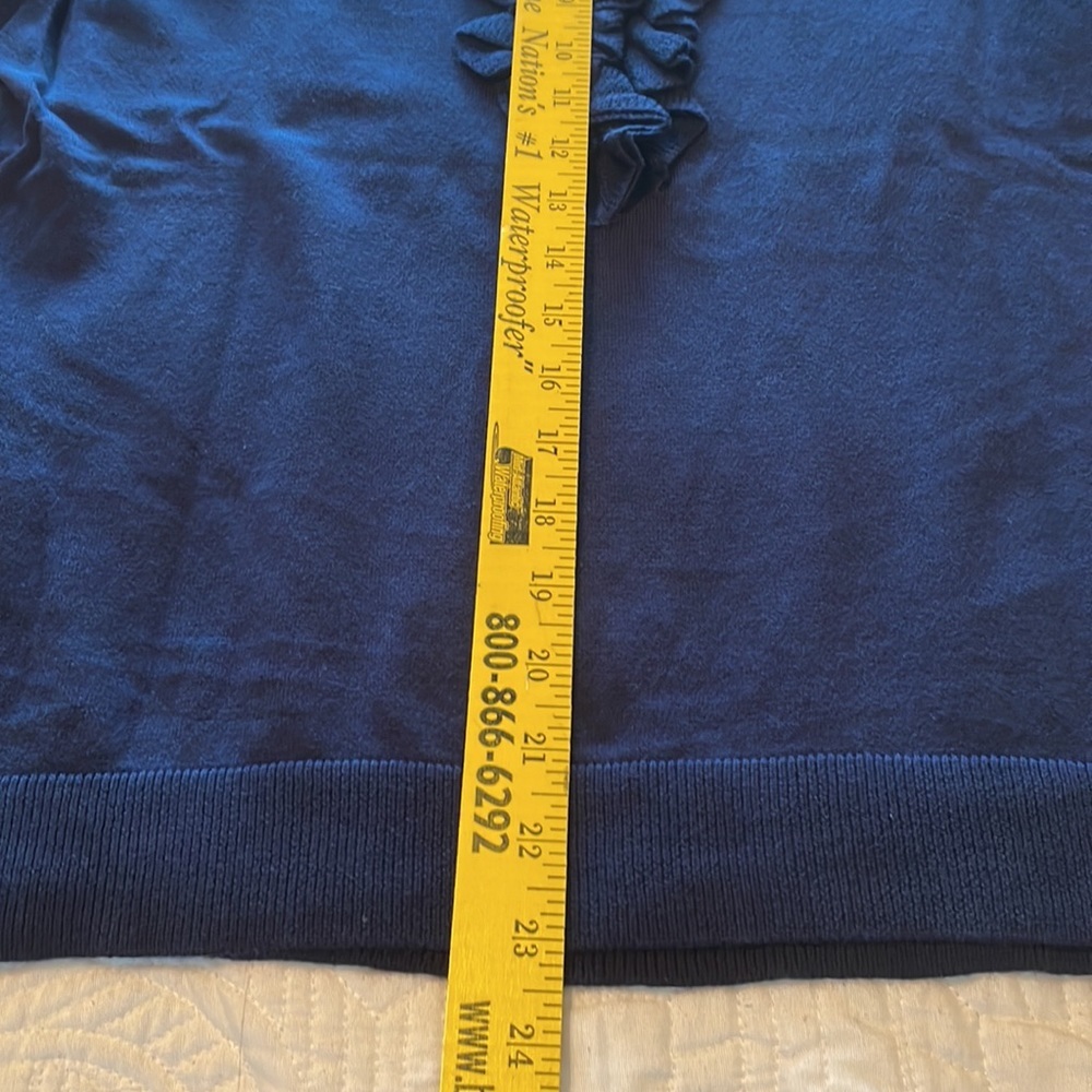 American Living Navy Blue Cotton Blend Ruffled Short Sleeve Sweater Size Large - Picture 4 of 5